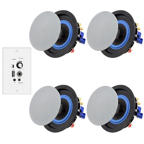 Herdio Bluetooth Ceiling Speakers Wired 4 Inches 2-Way with 4 Channel Amplifier Receiver for Home Theater Living Room Office(4 Speakers) - Image 1