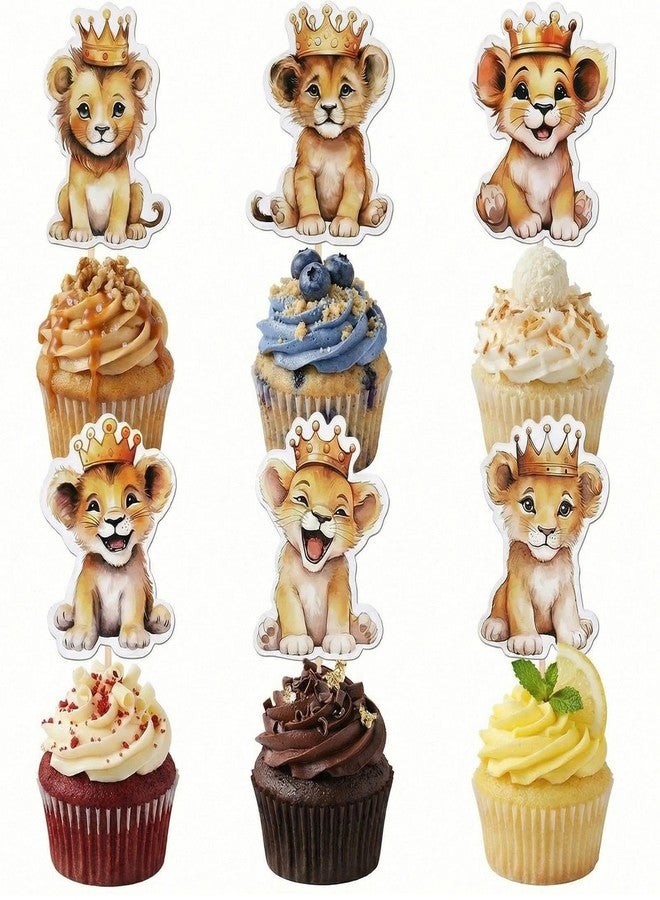 Veagins 36 Pcs Lions Cupcake Toppers, Jungle Safari Theme Cake Decorations for Birthday Party, Baby Shower Supplies, Wild One Celebration Party Decor - Image 1