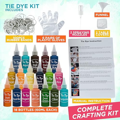 Goodscious Tie Dye Kit for Kids & Adults - Complete DIY Tie Dye Set w/Tie Dye Powder in Tie Dye Refill Packets -Fun Kids Tie Dye Kit w/Nozzle Spray Tie Dye Kit for Fabric - Dye for Clothing (Pack of 26, 35 ml) - Image 2