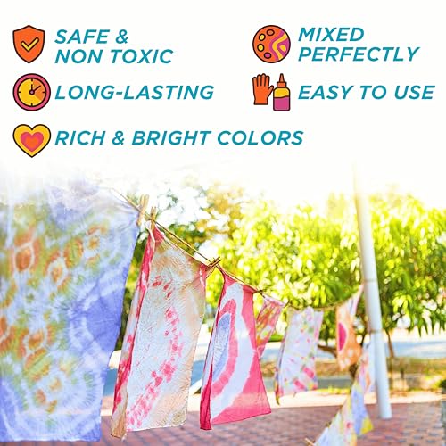 Goodscious Tie Dye Kit for Kids & Adults - Complete DIY Tie Dye Set w/Tie Dye Powder in Tie Dye Refill Packets -Fun Kids Tie Dye Kit w/Nozzle Spray Tie Dye Kit for Fabric - Dye for Clothing (Pack of 26, 35 ml) - Image 4