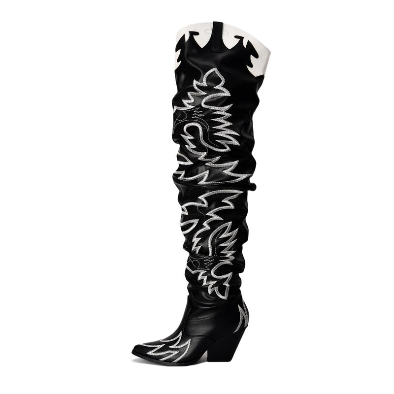 Cape Robbin Women's Western Thigh High Over The Knee Cowboy Cowgirl Boots - Chunky Block Heel Fashion Boots for Women (KELSEY-21) - Black Size 7.5 - Image 1