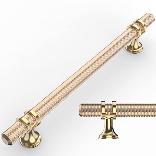 Amerdeco 10 Pack Knurled Gold Cabinet Pulls 8.4 Inch Length (6.3 Inch Hole Center) Brushed Brass Kitchen Cabinet Handles for Drawer Dresser, Cupboard and Wardrobe ZH0025 - Image 2