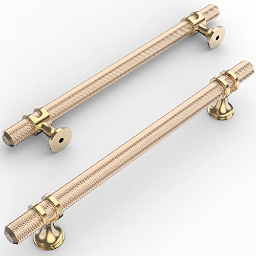 Amerdeco 10 Pack Knurled Gold Cabinet Pulls 8.4 Inch Length (6.3 Inch Hole Center) Brushed Brass Kitchen Cabinet Handles for Drawer Dresser, Cupboard and Wardrobe ZH0025 - Image 5