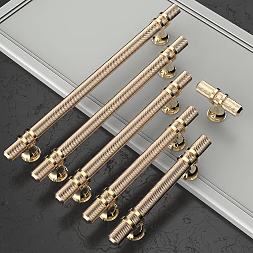 Amerdeco 10 Pack Knurled Gold Cabinet Pulls 8.4 Inch Length (6.3 Inch Hole Center) Brushed Brass Kitchen Cabinet Handles for Drawer Dresser, Cupboard and Wardrobe ZH0025 - Image 3