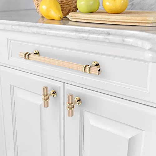 Amerdeco 10 Pack Knurled Gold Cabinet Pulls 8.4 Inch Length (6.3 Inch Hole Center) Brushed Brass Kitchen Cabinet Handles for Drawer Dresser, Cupboard and Wardrobe ZH0025 - Image 4