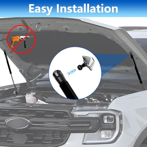 JHD-TOGO Front Hood Struts Kit for Ford Ranger 2024+ No Drill Hydraulic Lift Supports, Black Powder Coated Brackets & Durable Gas Springs, Compatible with Ford Ranger Accessories 2024-2026, 2 PCS - Image 4