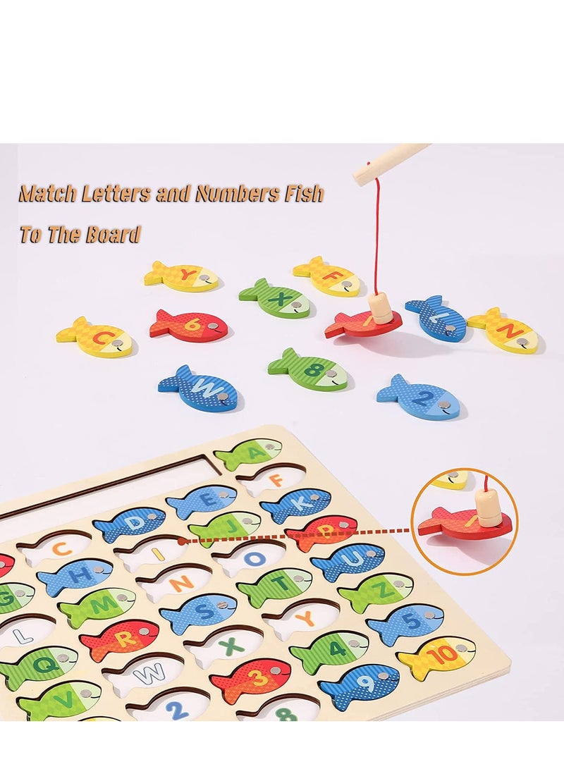 SOLARAE Wooden Magnetic Fishing Game for Toddlers Montessori Fine Motor Skills Toy with Letters and Numbers Preschool Classroom Learning - Image 5