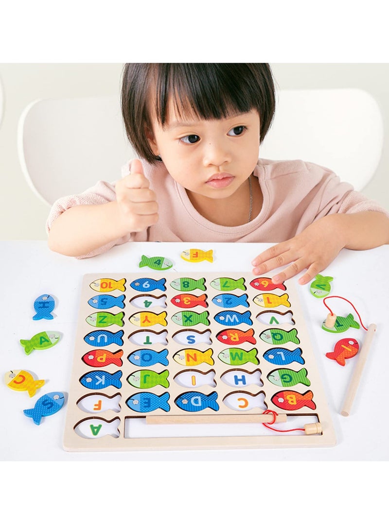 SOLARAE Wooden Magnetic Fishing Game for Toddlers Montessori Fine Motor Skills Toy with Letters and Numbers Preschool Classroom Learning - Image 1