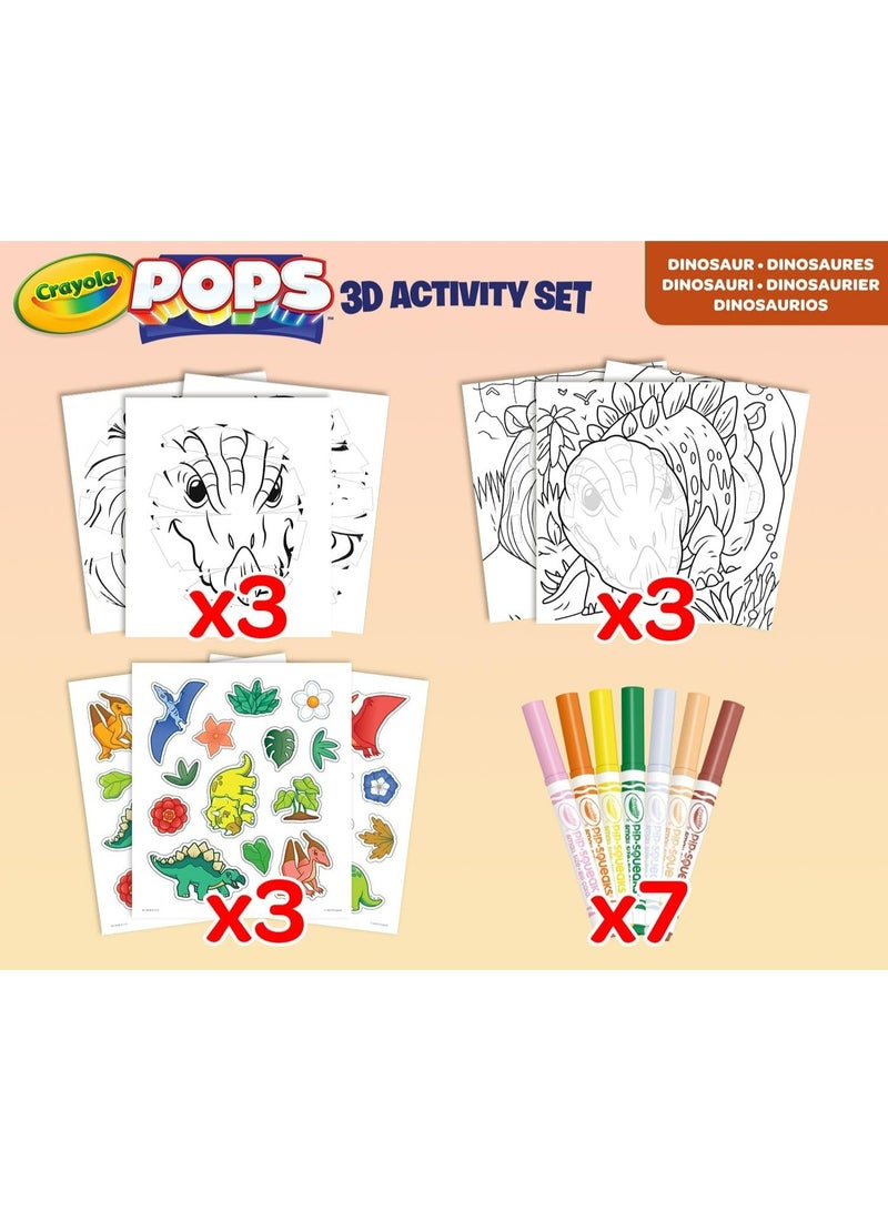 Crayola - Pops 3D Coloring Kit - Dinos | Innovative 3D Artwork Creation - Choose, Color, and Display - Transform Coloring Pages into 3D Art - Easy to Hang or Display, 6+ - Image 3