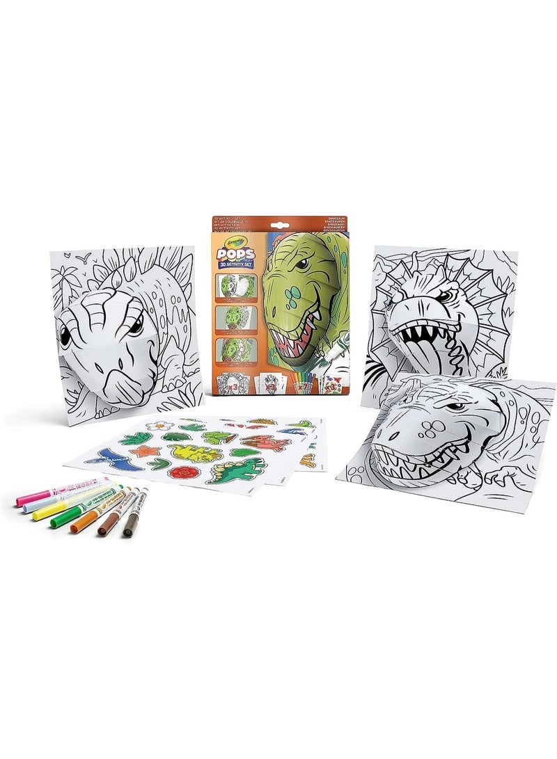 Crayola - Pops 3D Coloring Kit - Dinos | Innovative 3D Artwork Creation - Choose, Color, and Display - Transform Coloring Pages into 3D Art - Easy to Hang or Display, 6+ - Image 1