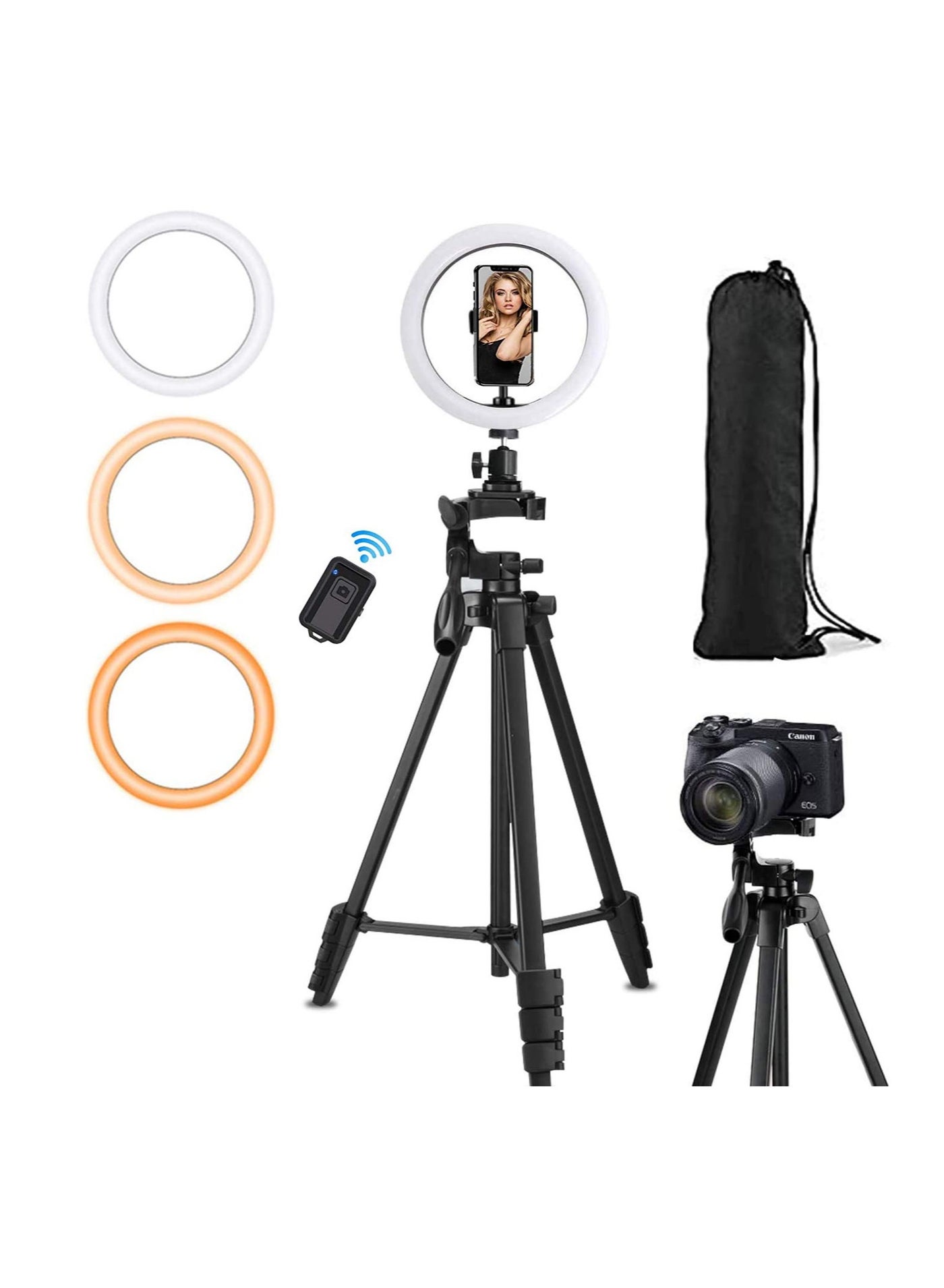 10 Inch LED Selfie Ring Light with 54Tripod Stand Cellphone Holder for Live Stream/Makeup/YouTube Video, Dimmable Beauty Ringlight for iPhone Android - (9.0*44.0*37.6)