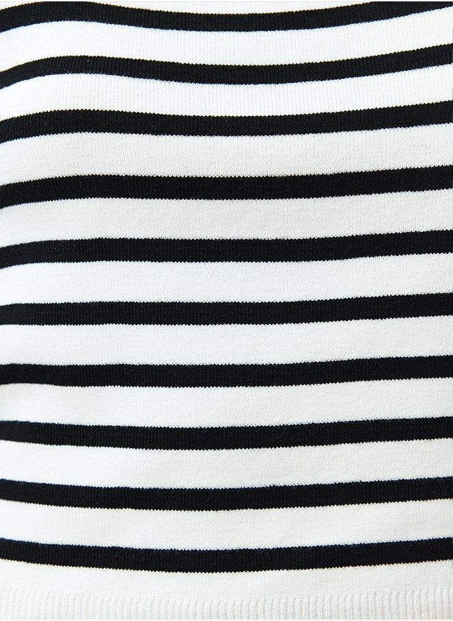 trendyol - Black Premium Yarn/Special Yarn Striped Square Neck Knitwear Blouse TWOSS24BZ00373 - Image 1