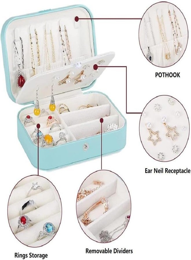Ballotte CKPS Jewellery Organiser PU Leather Zipper Portable Storage Box Case with Dividers Container for Rings, Earrings, Necklace Home Organizer (Blue) - Image 2