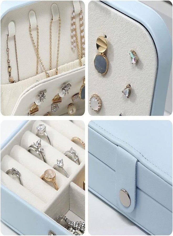 Ballotte CKPS Jewellery Organiser PU Leather Zipper Portable Storage Box Case with Dividers Container for Rings, Earrings, Necklace Home Organizer (Blue) - Image 3