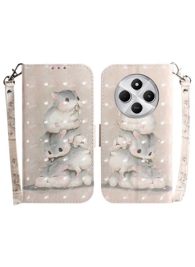 جراب هاتف جلدي ملون ثلاثي الأبعاد لهاتف Redmi 14C 4G (سناجب)