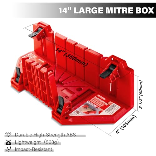 HAUTMEC 14 Inch Clamping Miter Box with Adjustable Jaw 4 AntiSlip Clamps Heavy Duty ABS Mitre Saw Box with 225 45 90 Cutting Angles for Woodworking Trim Frames DIY Projects HTHDM25036 - Image 3