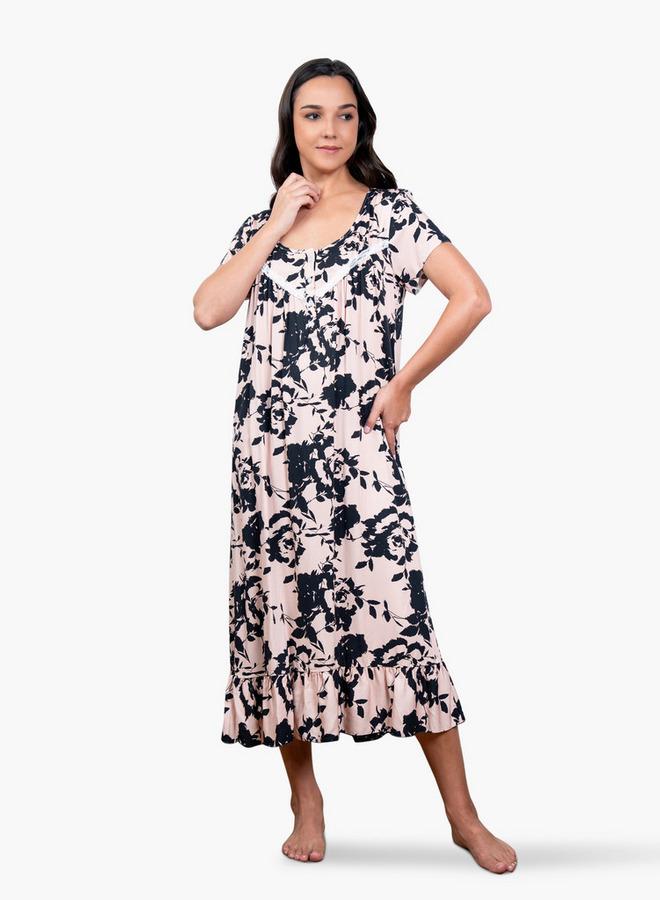 Aadaraya Floral Print Night Gown - Image 1
