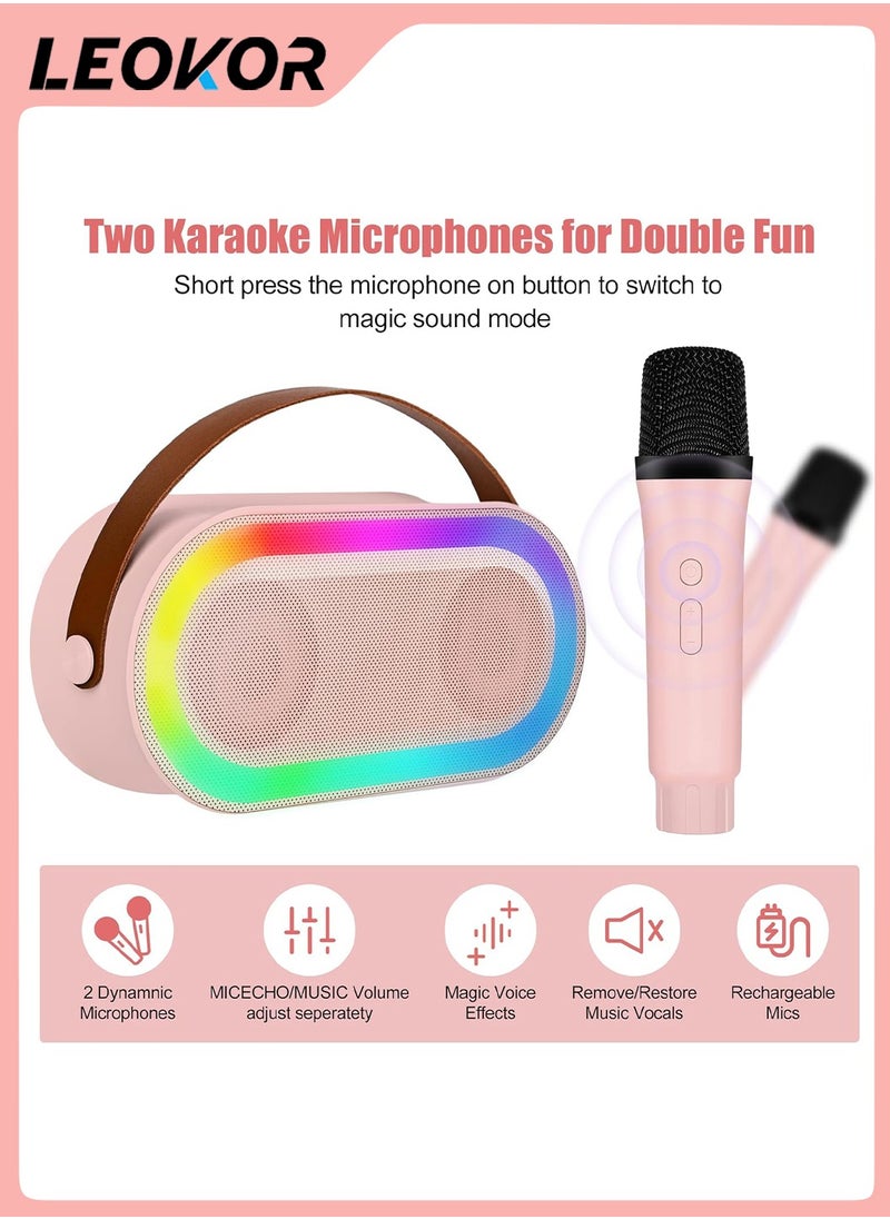 LEOKOR Mini Portable Karaoke Speaker Kits,Wireless Karaoke Speaker with 2 Pack Wireless Microphone,for Home Outdoor Party Pink  - Image 2
