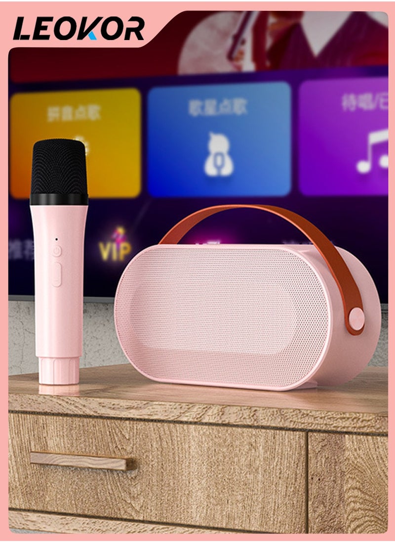 LEOKOR Mini Portable Karaoke Speaker Kits,Wireless Karaoke Speaker with 2 Pack Wireless Microphone,for Home Outdoor Party Pink  - Image 5