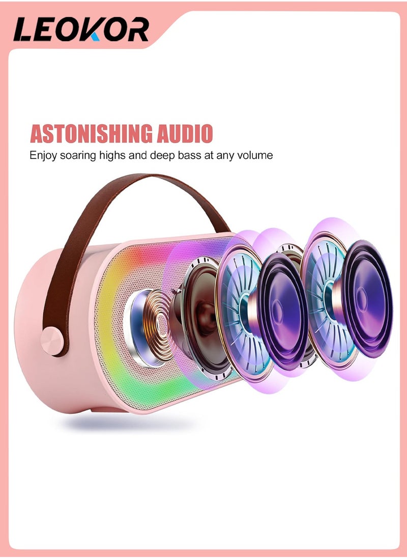 LEOKOR Mini Portable Karaoke Speaker Kits,Wireless Karaoke Speaker with 2 Pack Wireless Microphone,for Home Outdoor Party Pink  - Image 4