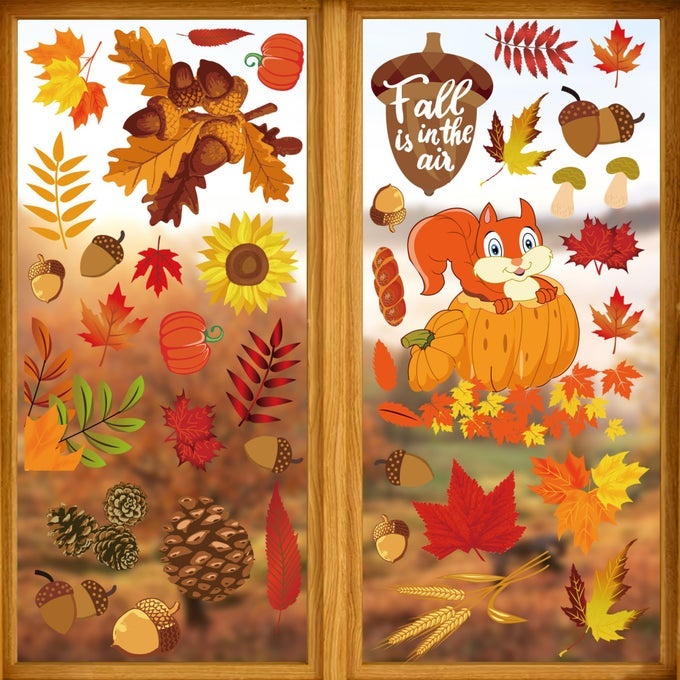 Fall Window Clings for Glass Thanksgiving Clings Decor for Windows Autumn Clings for Windows Fall Window Stickers Thanksgiving Autumn Home Office Decorations for Indoor Outdoor School Home Supplies