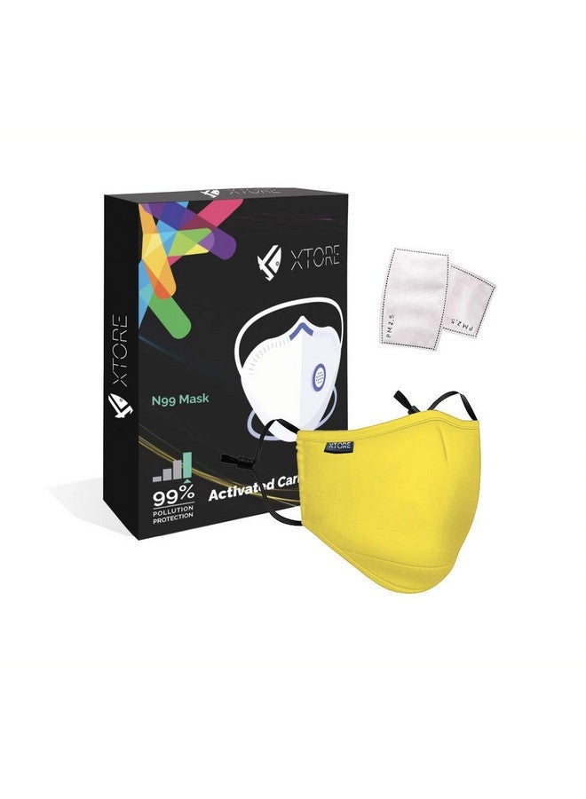 XTORE Certified N99 Fda Ce Washable Mask With Replaceable 5 Layer Filter Without Valve (1 Mask 2 Filter Bright Yellow) - Image 1