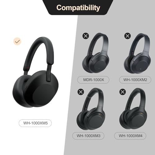 Aurivor Genuine Leather Ear Pads Cushions for Sony XM5 Noise Canceling Headphones, Premium WH-1000XM5 Replacement Earpads Covers with Soft Lambskin Leather, Optimized Memory Foam (Lambskin-Black) - Image 2