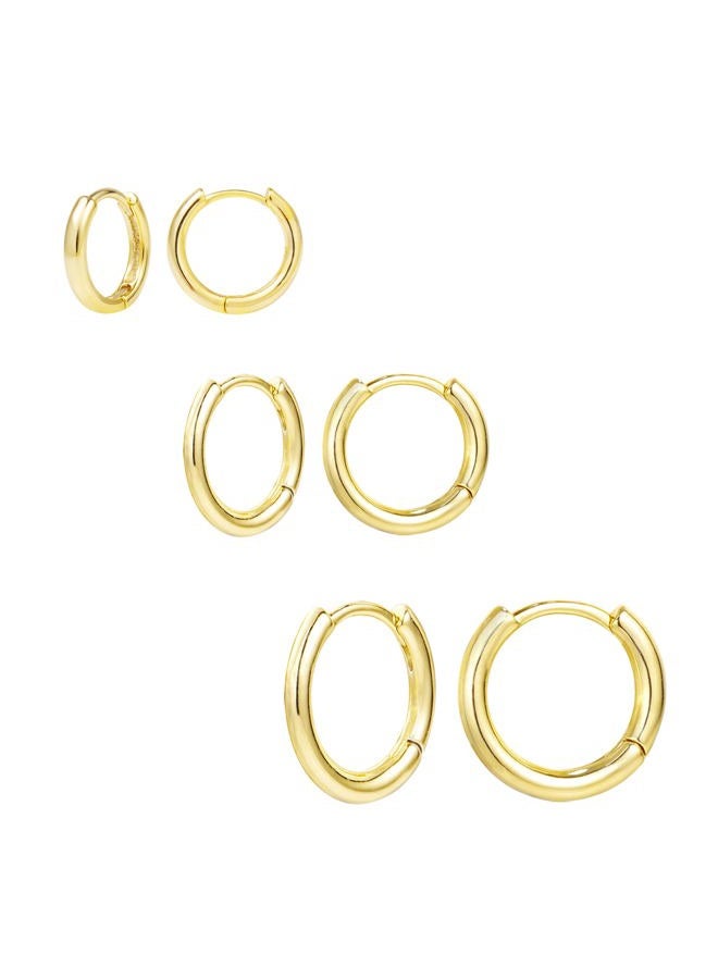 ALEXCRAFT 3 Pairs 925 Sterling Silver Small Huggie Hoop Earrings Set 14K Gold Plated Hypoallergenic Cartilage Huggie Hoop Earrings for Women Girls - Image 1