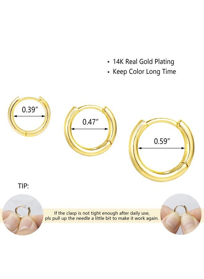 ALEXCRAFT 3 Pairs 925 Sterling Silver Small Huggie Hoop Earrings Set 14K Gold Plated Hypoallergenic Cartilage Huggie Hoop Earrings for Women Girls - Image 2