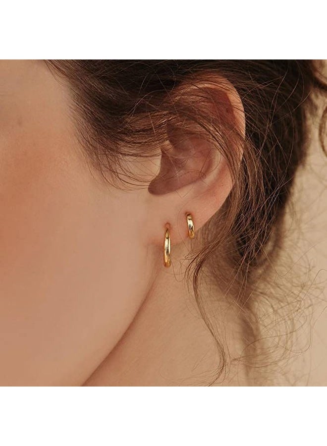 ALEXCRAFT 3 Pairs 925 Sterling Silver Small Huggie Hoop Earrings Set 14K Gold Plated Hypoallergenic Cartilage Huggie Hoop Earrings for Women Girls - Image 3