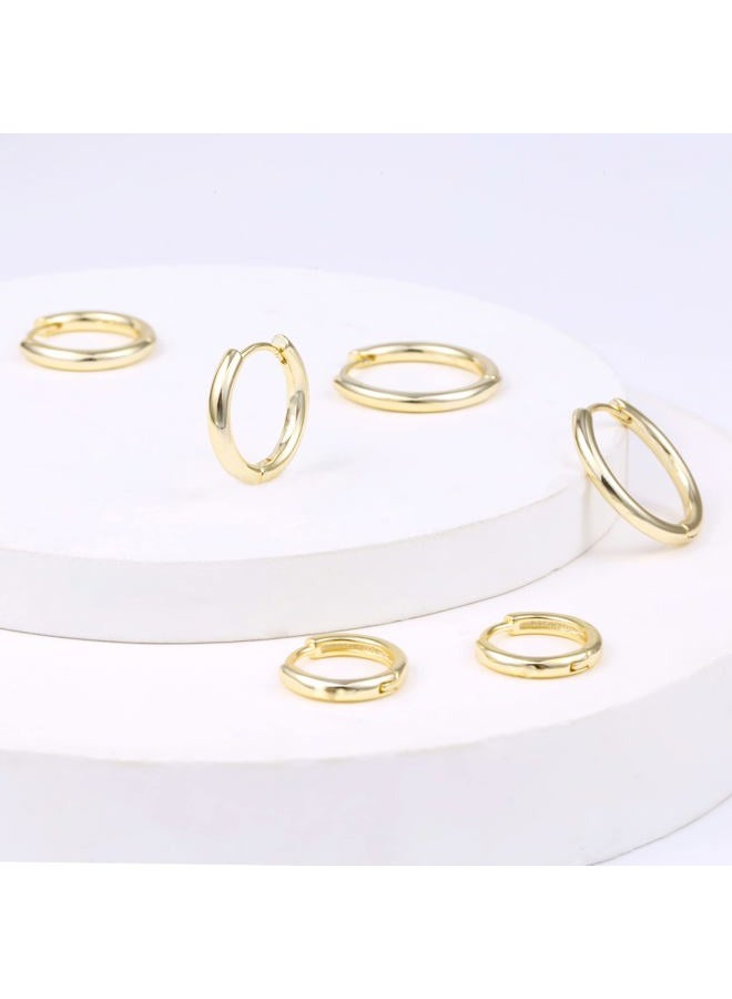 ALEXCRAFT 3 Pairs 925 Sterling Silver Small Huggie Hoop Earrings Set 14K Gold Plated Hypoallergenic Cartilage Huggie Hoop Earrings for Women Girls - Image 4