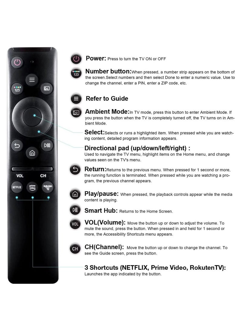Universal Remote-Control for Samsung Smart-TV, Remote-Replacement of HDTV 4K UHD Curved QLED and More TVs, with Netflix Prime-Video Buttons - Image 4