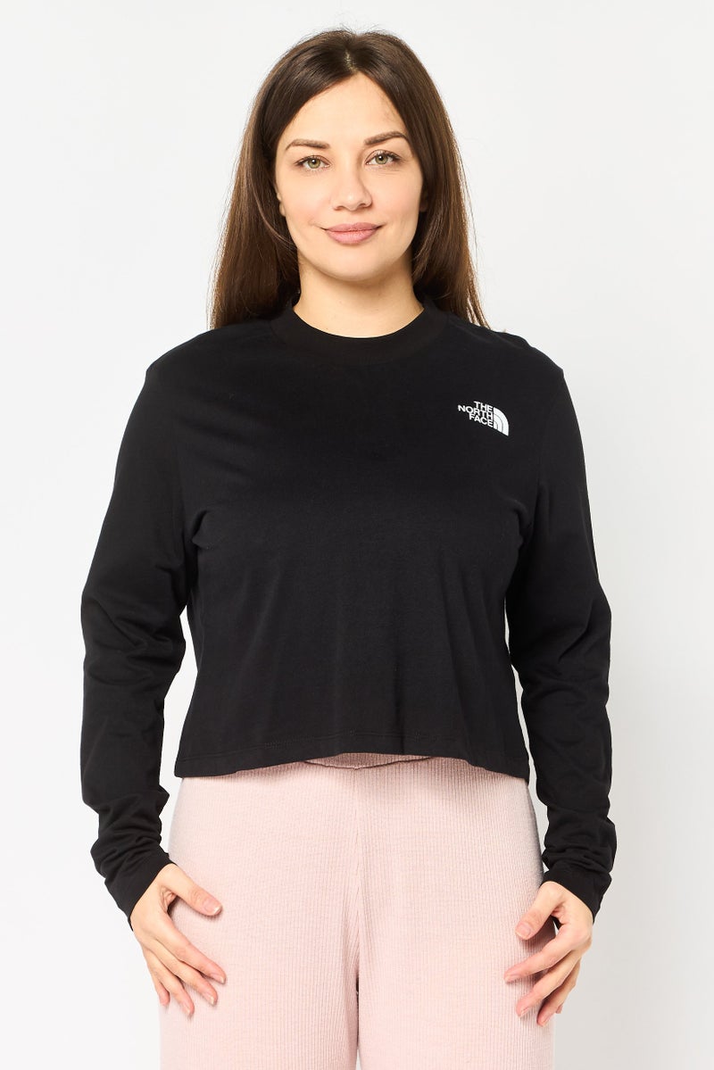 THE NORTH FACE Women Sportwear Fit Long Sleeve Brand Logo Crop Top, Black - Image 1