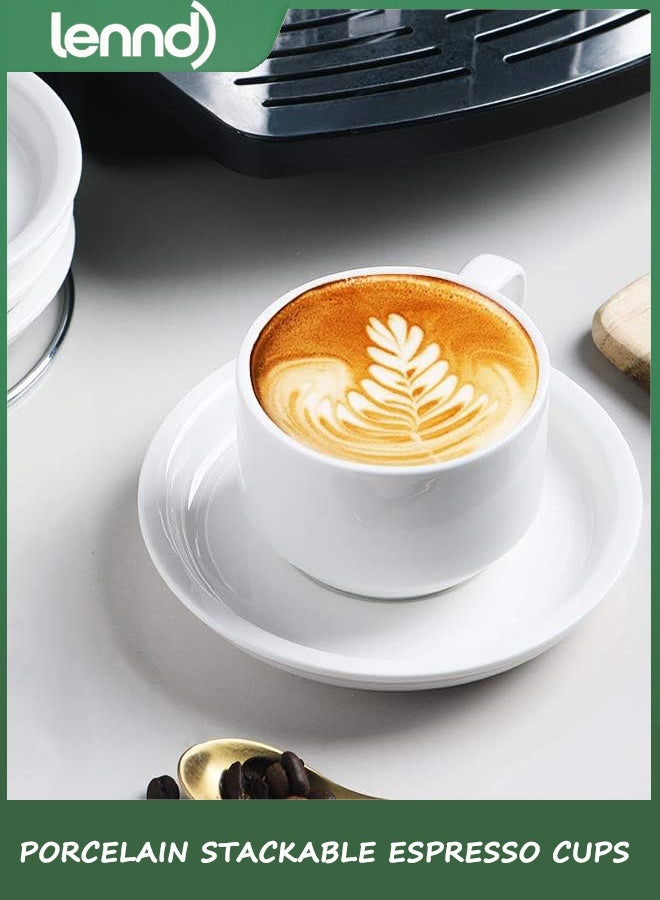 لينند أكواب إسبريسو السيراميكية مع أطباق ، 4 أوقية أكواب كابوتشينو قابلة للتراكم مع موقف معدني لمشروبات القهوة واللاتي والشاي - مجموعة من 4 (أسود) - Image 4