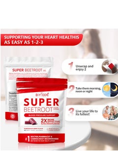 BIYODE Heart Chews, Nitric Oxide and Blood Pressure Support, Grape Seed Extract & Non-GMO Beet Root Powder Energy Chews, Super Beets Heart Chews, Pomegranate Berry Flavor, 60 Count  - Image 3