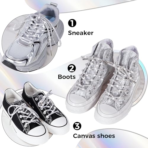 AxiyanX Rhinestone Glitter Rope 47in Sparkly Shoelaces for Sneakers, 2PCS round Shoe Laces Replacement Drawstring Cords for Women Men (white, 47in) - Image 5