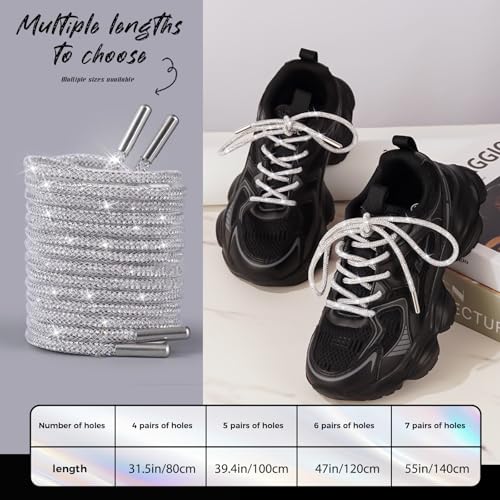 AxiyanX Rhinestone Glitter Rope 47in Sparkly Shoelaces for Sneakers, 2PCS round Shoe Laces Replacement Drawstring Cords for Women Men (white, 47in) - Image 4
