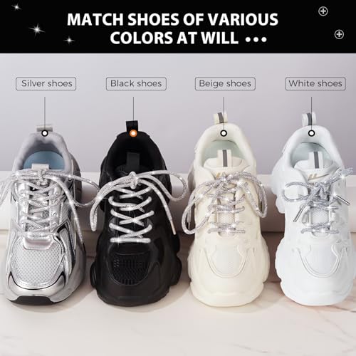 AxiyanX Rhinestone Glitter Rope 47in Sparkly Shoelaces for Sneakers, 2PCS round Shoe Laces Replacement Drawstring Cords for Women Men (white, 47in) - Image 2