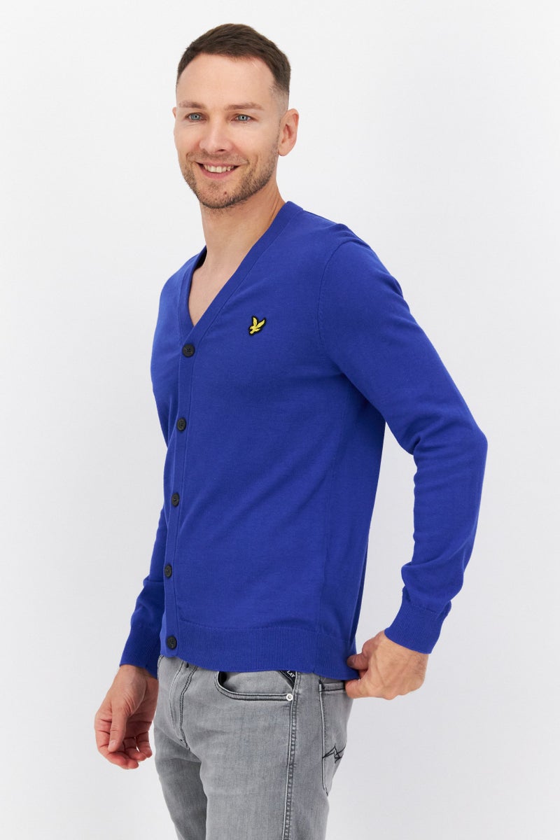 Lyle & Scott كارديجان رجالي بأكمام طويلة على شكل حرف V مع شعار العلامة التجارية، أزرق - Image 3