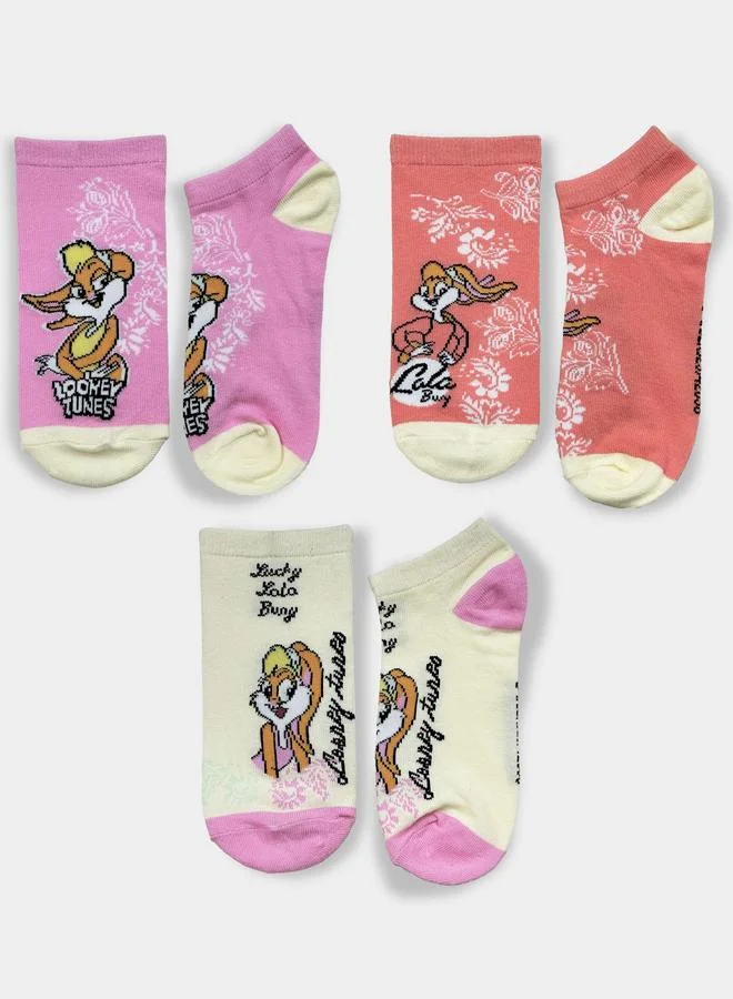 Looney Tunes 3 Pack Printed Ankle Length Socks
