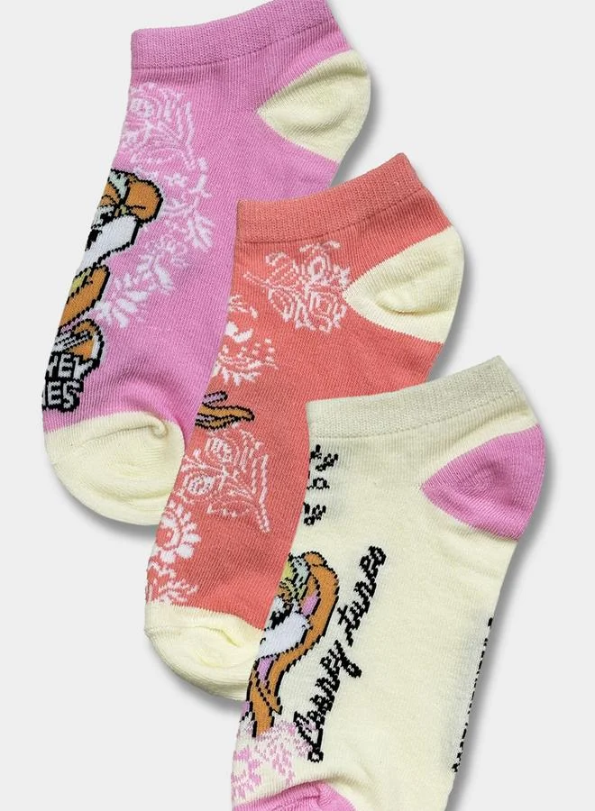 لوني تونز ثلاث جوارب مطبوعة بطول الكاحل