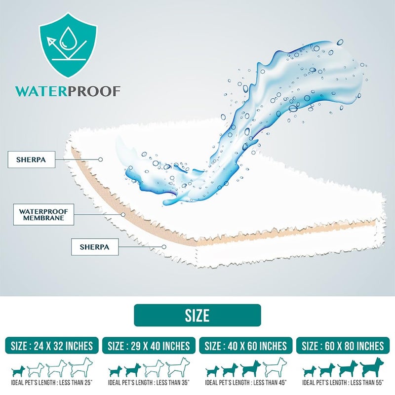 PetAmi Fluffy Waterproof Dog Blanket for Medium Large Dogs, Soft Warm Pet Sherpa Throw Pee Proof Couch Cover, Reversible Cat Bed Blanket Sofa Protector, Plush Washable Pad (Beige Cream, 40x60) - Image 2