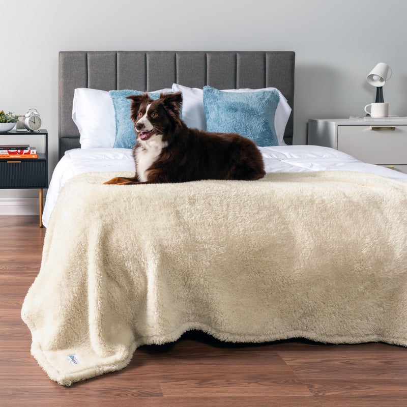 PetAmi Fluffy Waterproof Dog Blanket for Medium Large Dogs, Soft Warm Pet Sherpa Throw Pee Proof Couch Cover, Reversible Cat Bed Blanket Sofa Protector, Plush Washable Pad (Beige Cream, 40x60) - Image 3