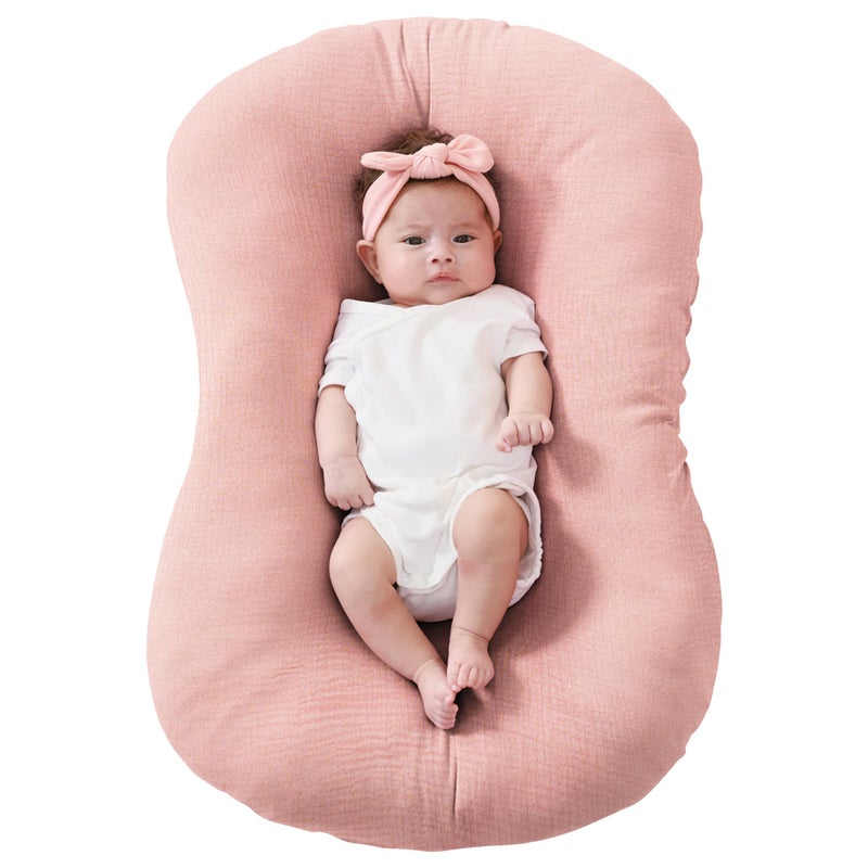 FUNUPUP Muslin Baby Lounger Cover Compatible with Snuggle Me Lounger, Infant Lounger Pillow Cover for Newborn, Removable Newborn Lounger Cover for Boys and Girls, Pink - Image 1
