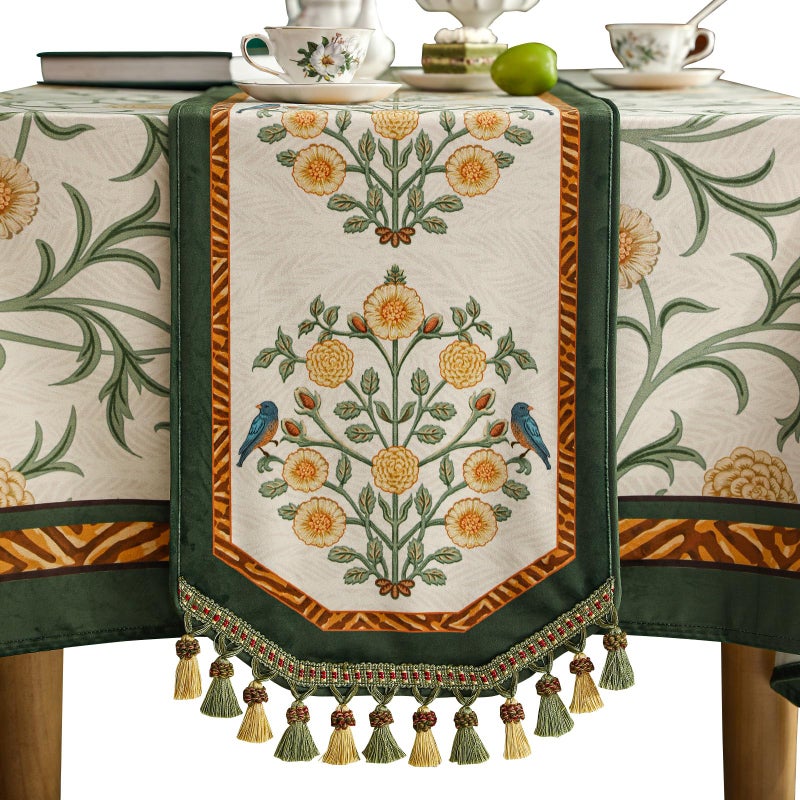 patdrea Velvet French Table Runner Farmhouse for Home Kitchen Dining Decor Parties Family Dinners Wedding 12"*63" - Image 1