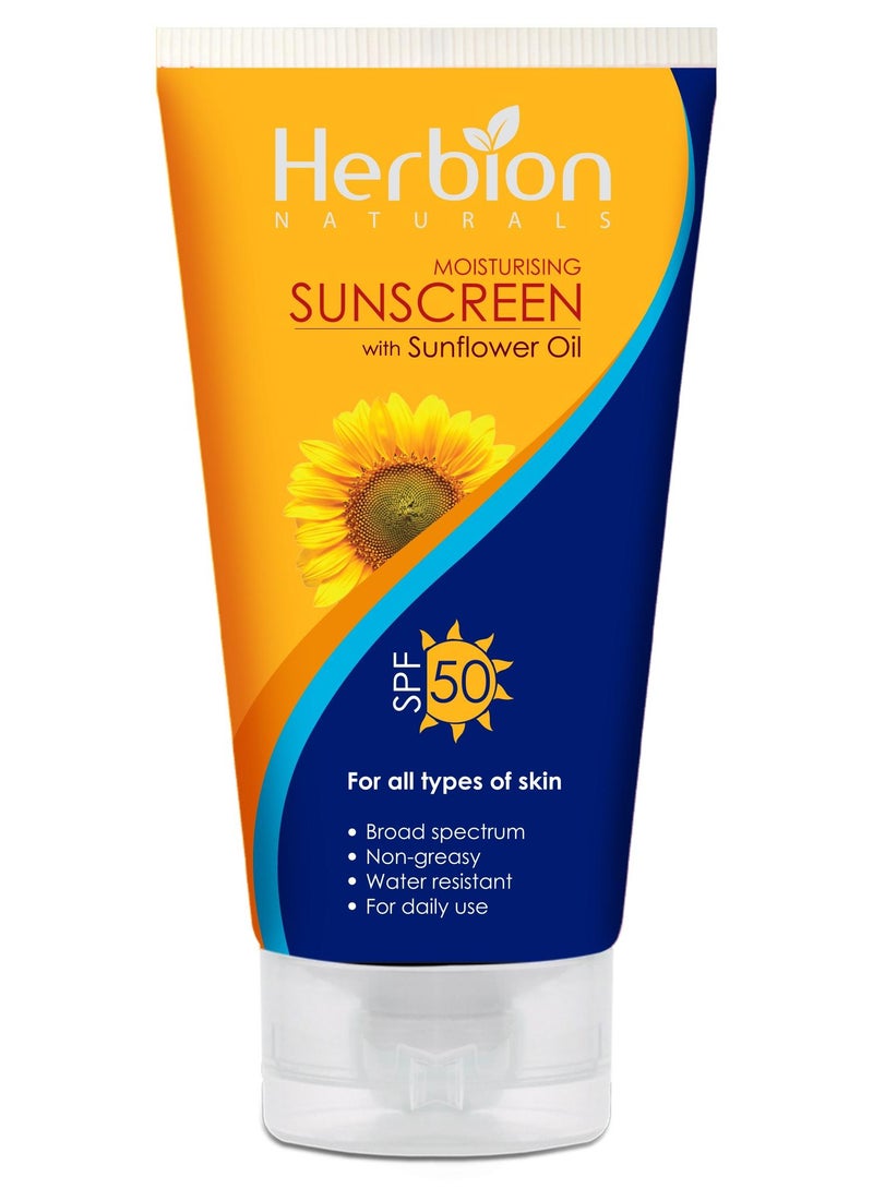 Herbion Naturals Sunscreen 100ml with Sunflower Oil, SPF 50, for All Types of Skin, Broad Spectrum, Non greasy, Lightweight, Water Resistant - Image 1