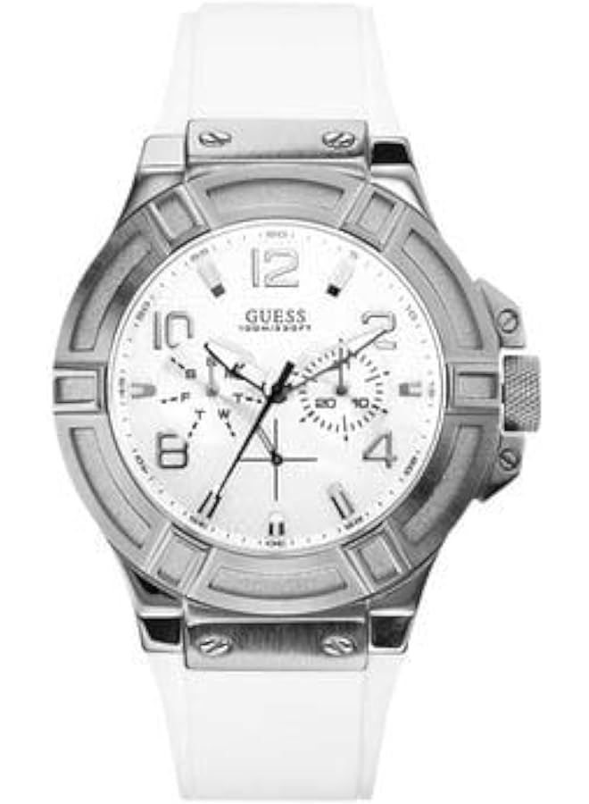 جس ساعة ريجور W0247G1 للرجال متعددة الوظائف بسوار سيليكون أبيض كاجوال رياضية مزودة بتاج لولبي وعمر 100 متر - Image 1