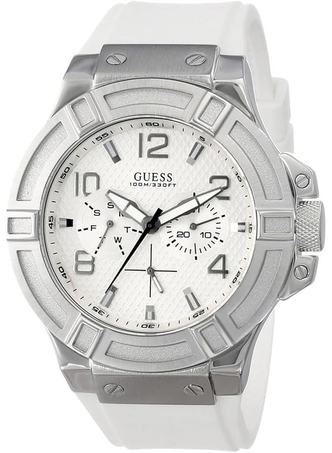 جس ساعة ريجور W0247G1 للرجال متعددة الوظائف بسوار سيليكون أبيض كاجوال رياضية مزودة بتاج لولبي وعمر 100 متر - Image 2