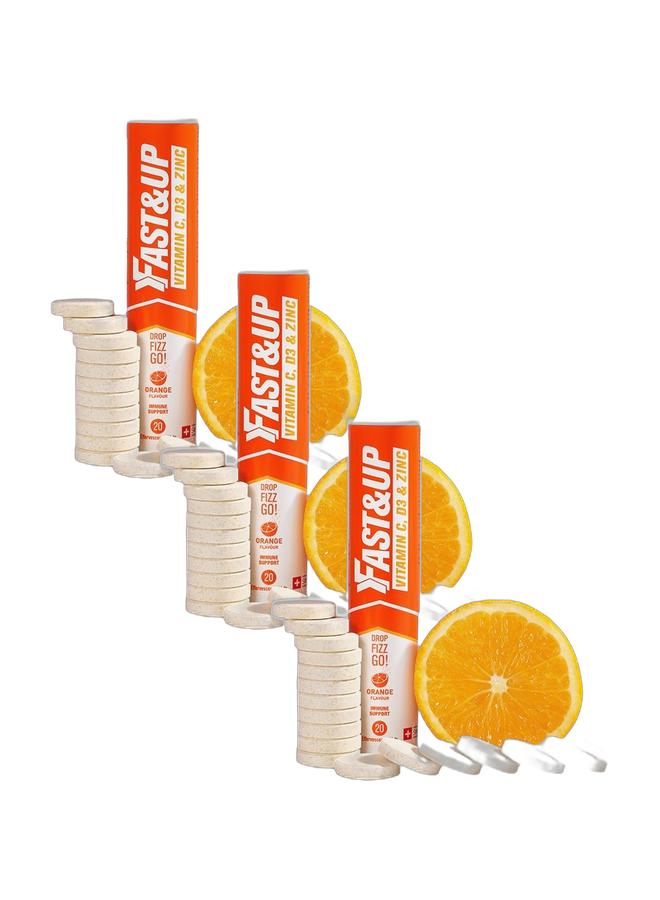 FAST&UP فيتامين سي، فيتامين دي وزنك - دعم المناعة الكامل - 60 قرص فوّار، بنكهة البرتقال - Image 1