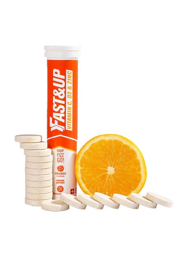 FAST&UP فيتامين سي، فيتامين دي وزنك - دعم المناعة الكامل - 60 قرص فوّار، بنكهة البرتقال - Image 2
